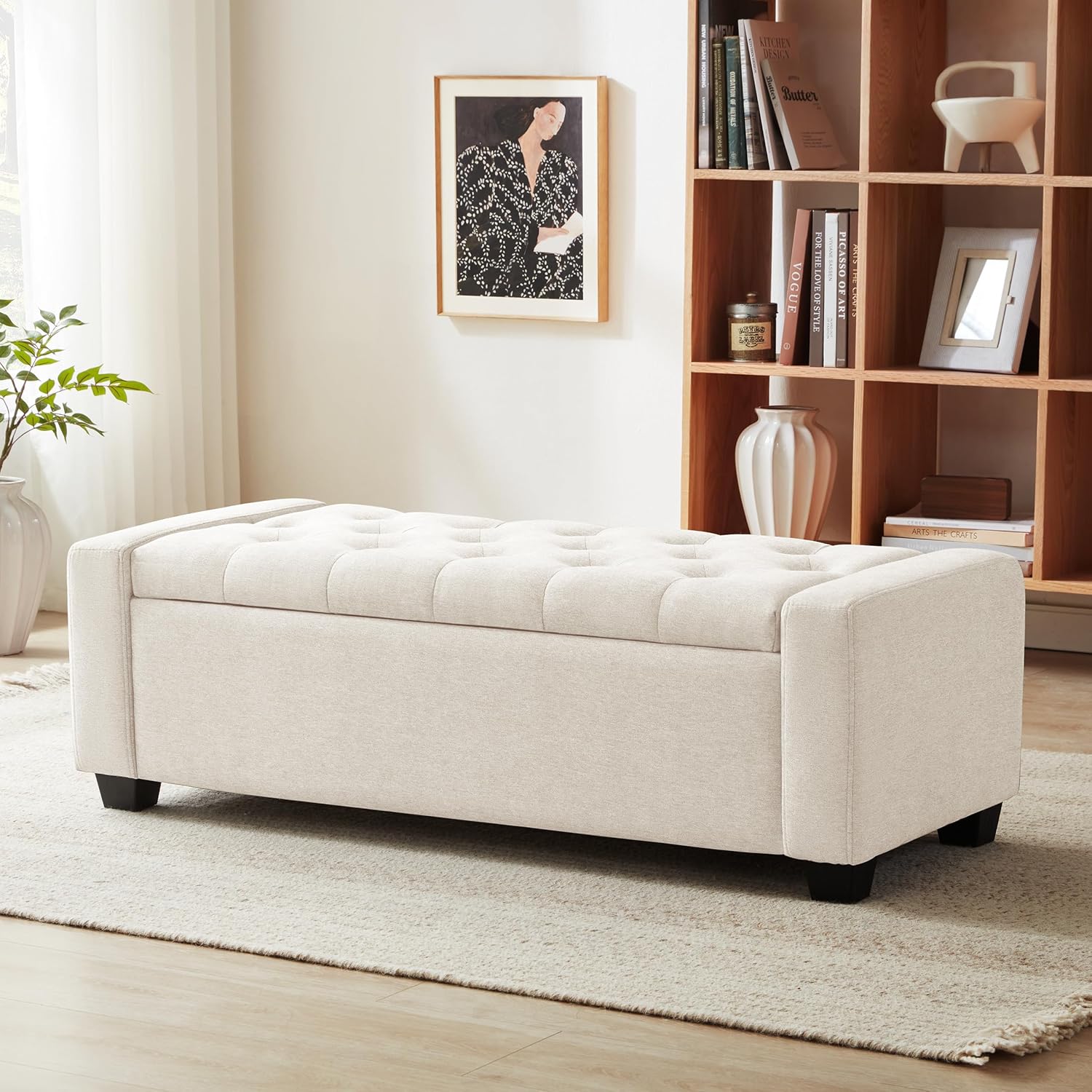 Ottoman with Storage, Storage Ottoman Bench with Safety Hinge, Upholstered Stora...