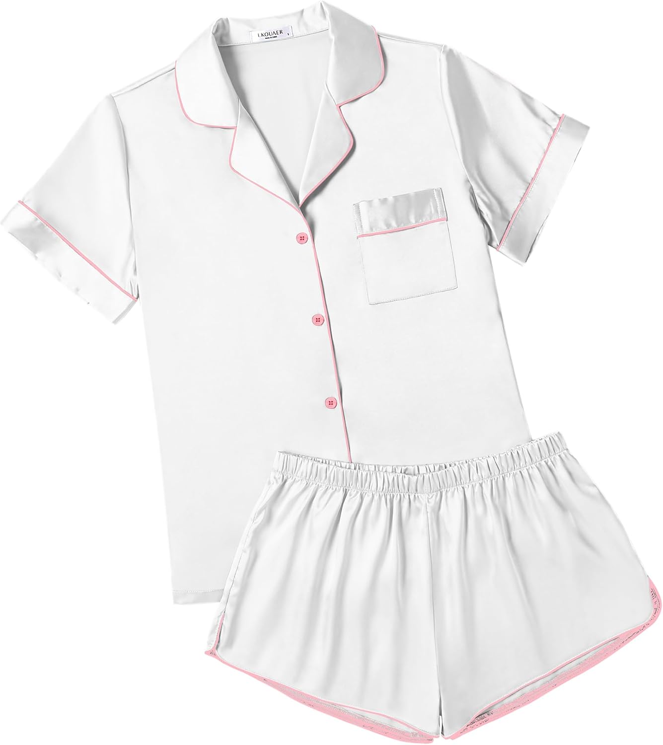 Ekouaer Womens Silk Satin Pajamas Short Sleeve Sleepwear Soft Button Down Lounge...