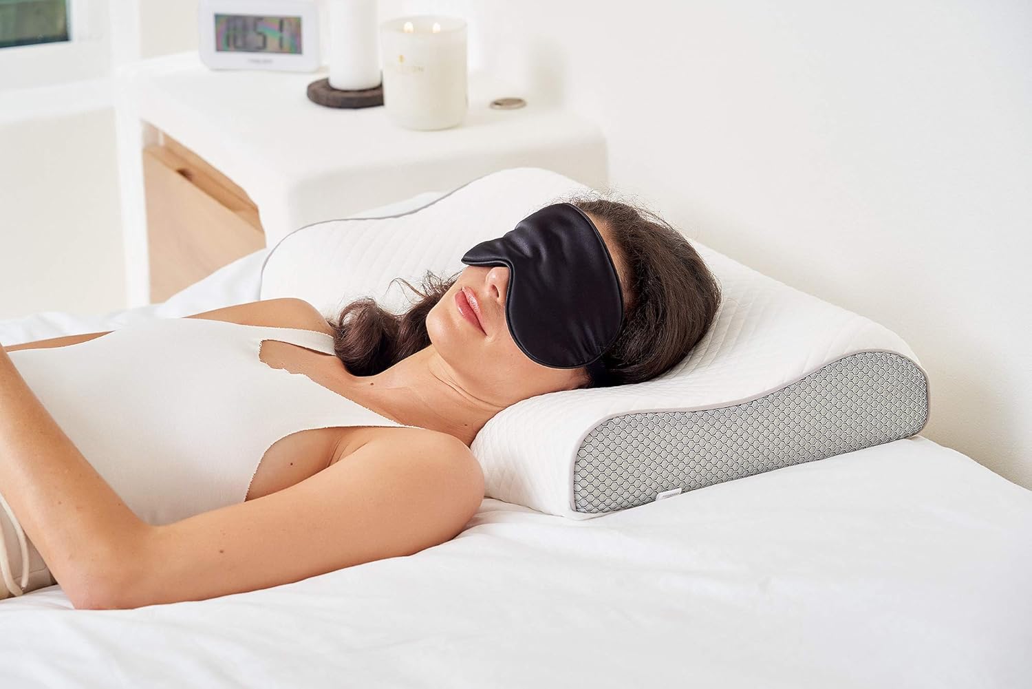 ComfyCozy Luxury Memory Foam Pillow And Silk Eye Mask | Orthopedic Support For N...