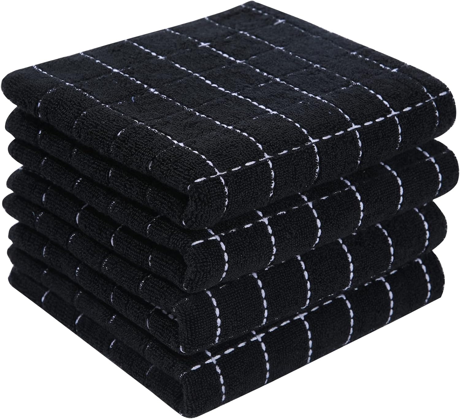 Homaxy 100% Cotton Terry Kitchen Towels(Black, 13 x 28 inches), Checkered Design...