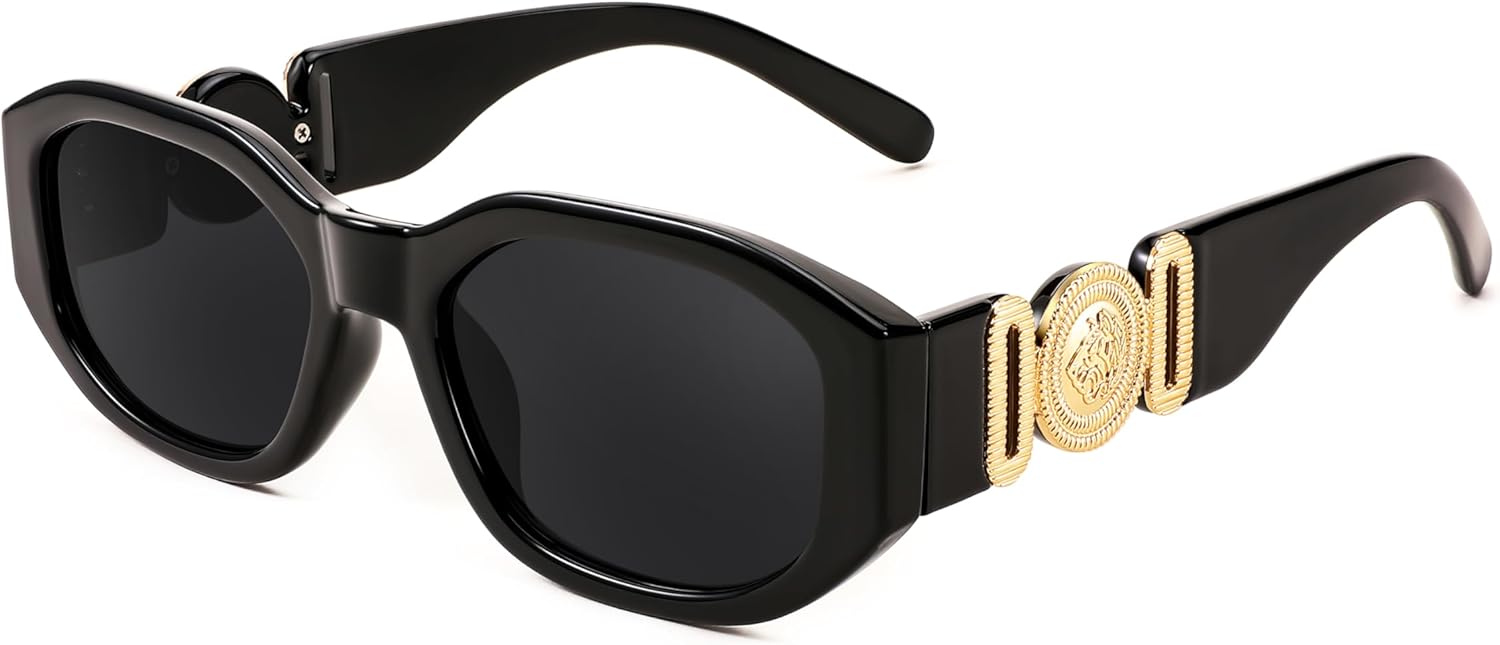 FEISEDY Retro Trendy Rectangle Sunglasses Women Men Vintage 90s Small Narrow Squ...