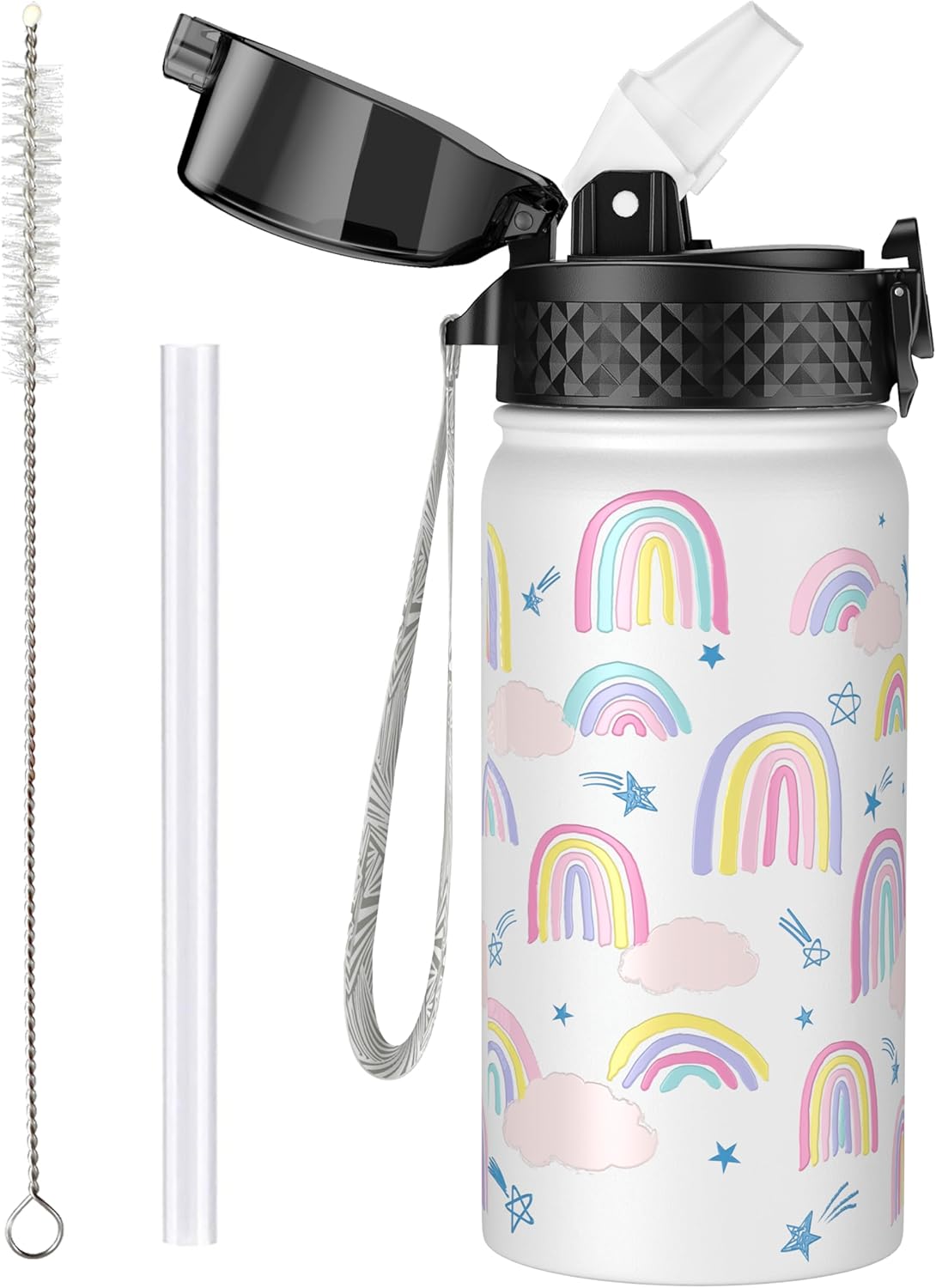 OLDLEY 420ml/14oz Kids Stainless Steel Insulated Water Bottle with Straw for Sch...
