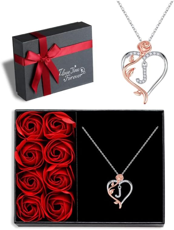 Iefil Valentines Day Gifts for Her - 925 Sterling Silver Rose Heart Initial Neck...