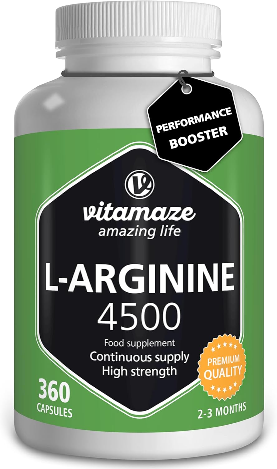 L-Arginine High Strength 4500 mg per Daily Dosage - 360 Capsules of 750 mg - Spo...