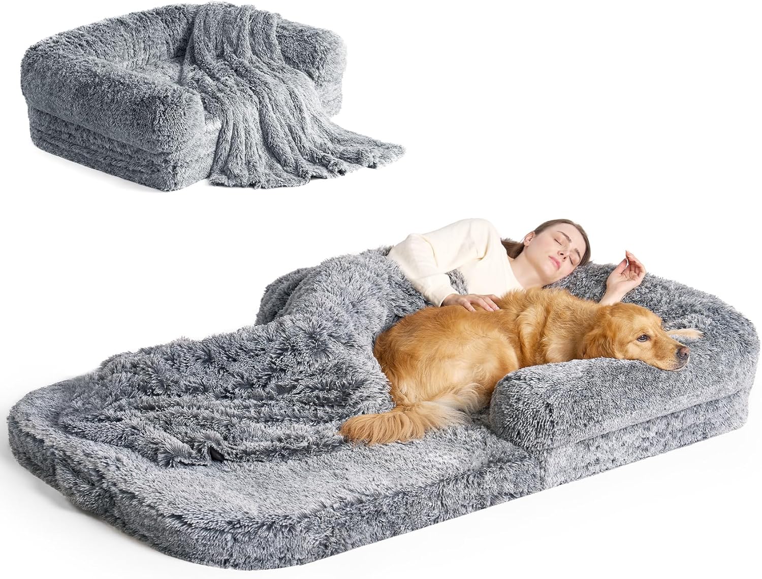 EHEYCIGA Foldable Human Dog Bed for Adult, Orthopedic Memory Foam Dog Bed for Hu...