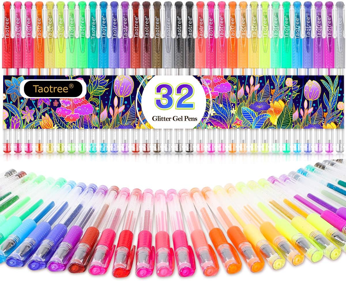 Taotree Glitter Gel Pens, 32 Color Neon Glitter Pens Fine Tip Art Markers Set 40...