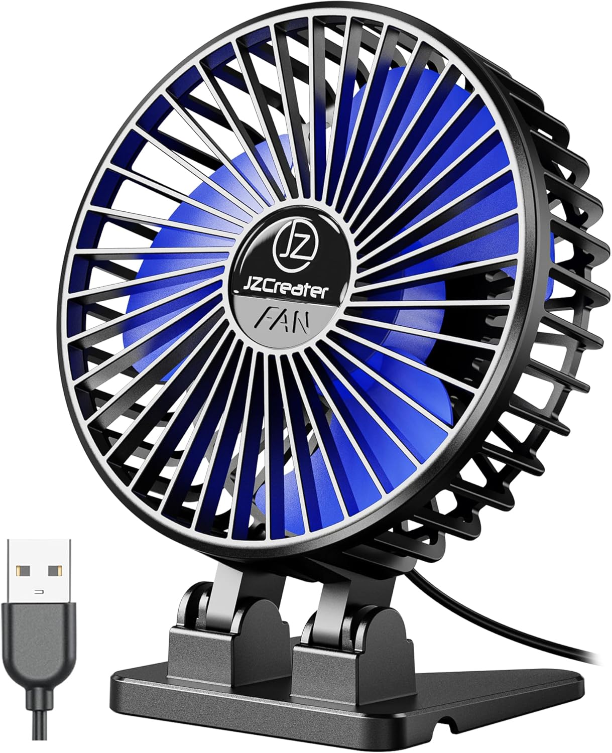 JZCreater USB Desk Fan, Mini Fan Portable, 3 Speeds Desktop Table Cooling Fan, P...