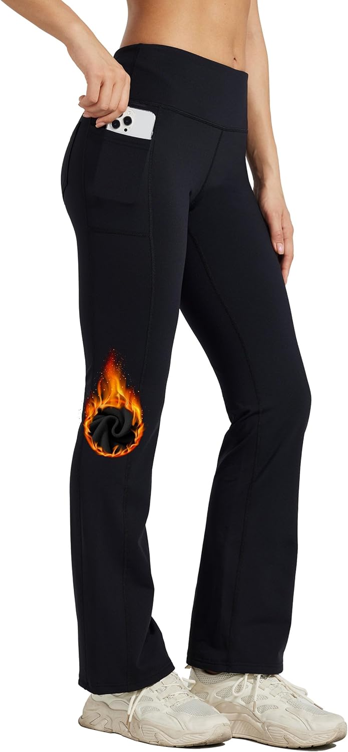 Willit Women's Fleece Lined Pants Yoga Bootcut Thermal Winter Pants High Waisted...