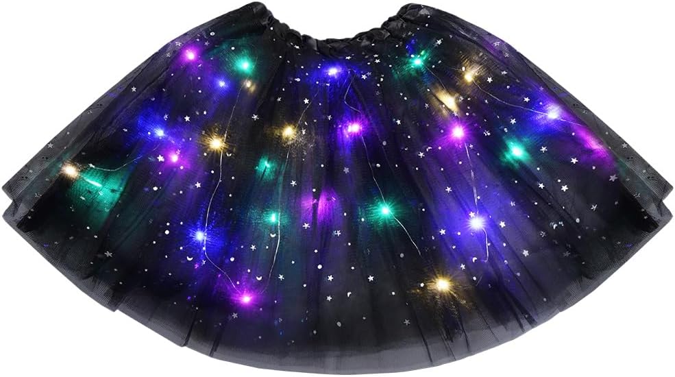 URAQT Tulle Tutu Skirts for Women LED Light Up, Tutu Skirts Sequins Stars Elasti...