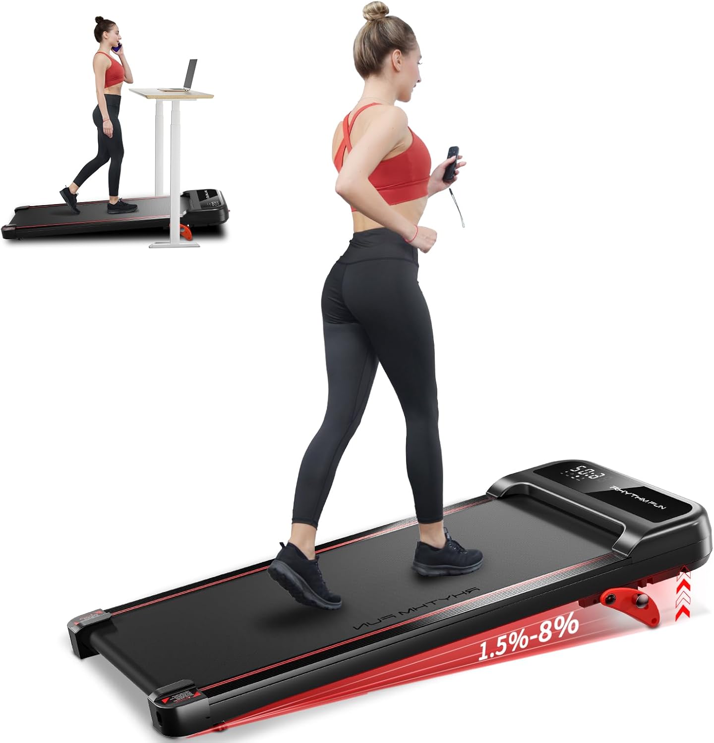 RHYTHM FUN Walking Pad Treadmill with Incline, Under Desk Treadmill with Incline...