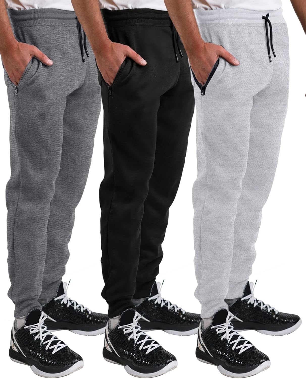 Sweatpants for Men 3 Pack Joggers - Men's Athletic Sweatpants with Pockets & Zip...