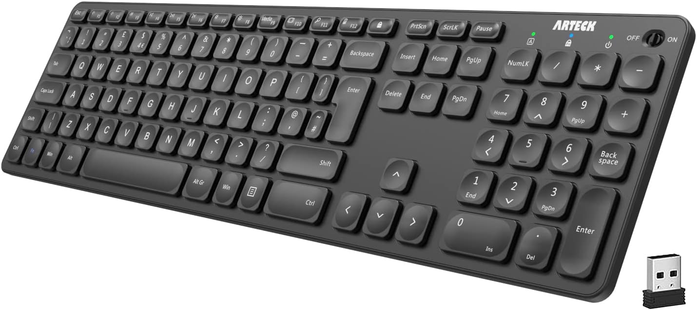 Arteck 2.4G Wireless Keyboard Ultra Slim Full Size Keyboard with Numeric Keypad...