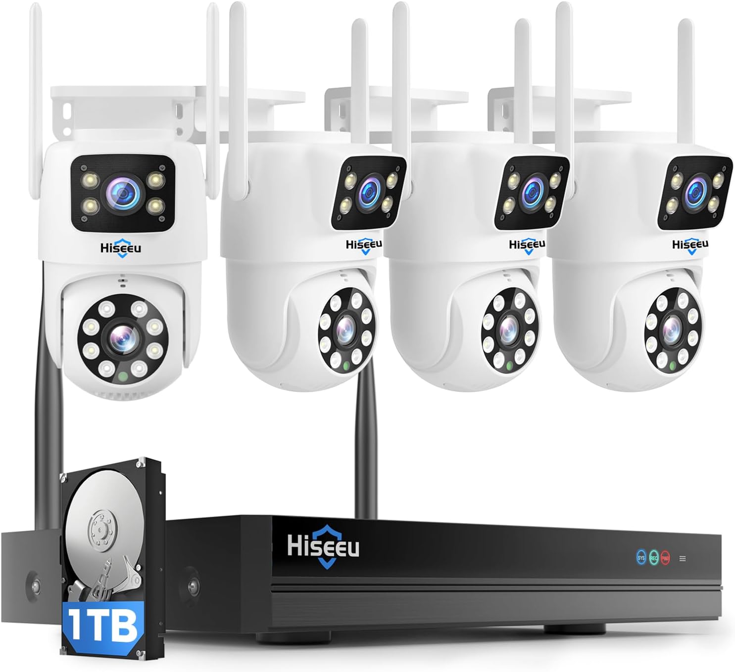 Hiseeu Wireless Security Camera System [WiFi-Pro&Power Supply] 4 Cam-Kit,Dual Le...