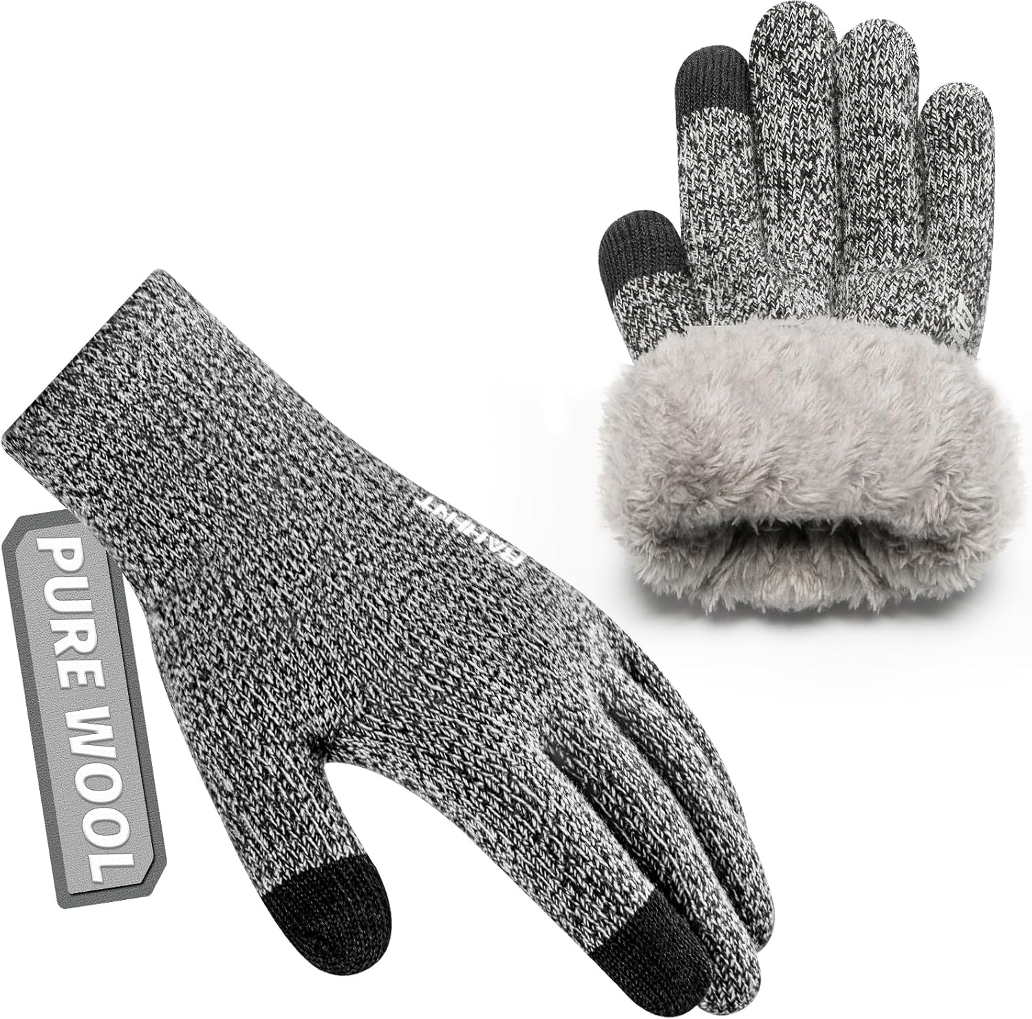 Rahhint Thermal Winter Gloves for Men Women Pure Wool Knit Gloves with fleece li...