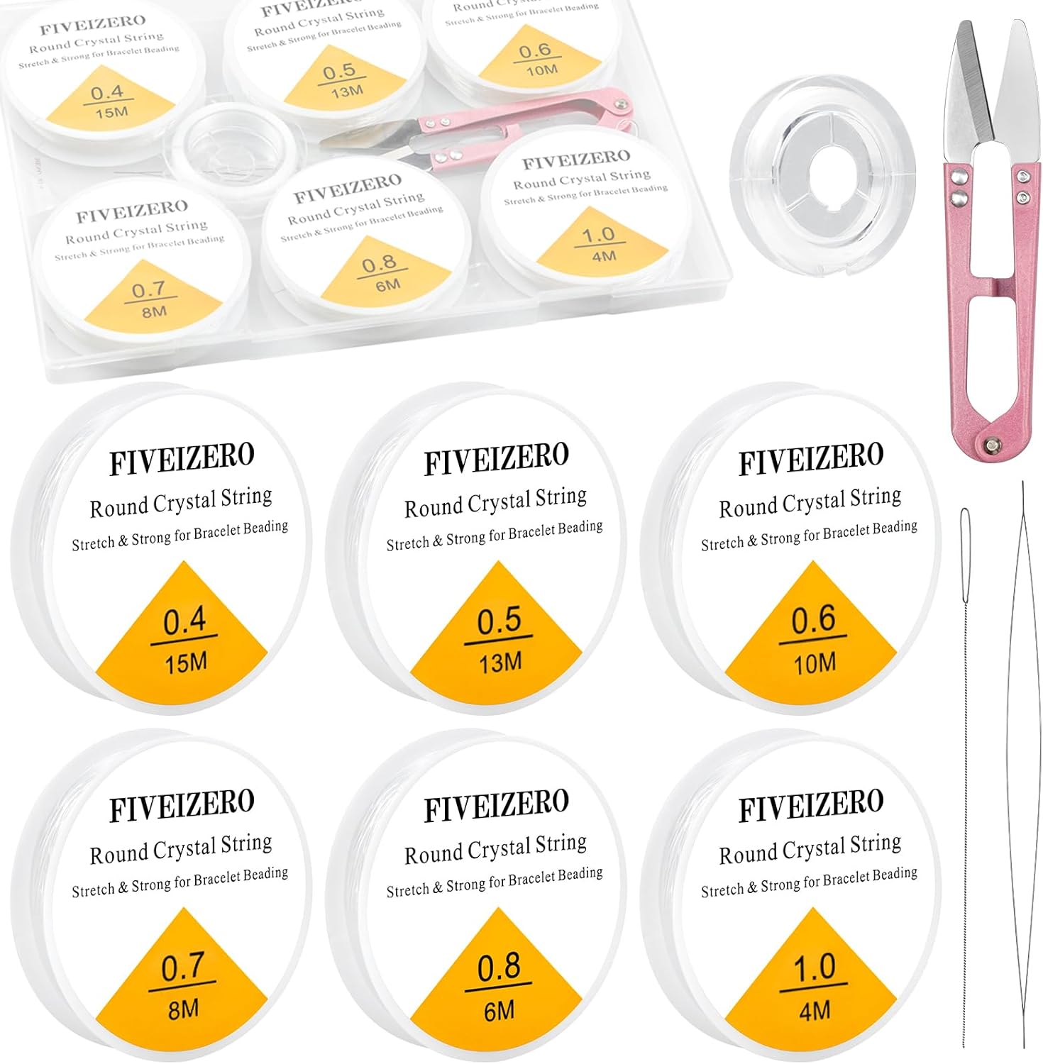 6 Rolls FIVEIZERO Elastic Bracelet String Cord, 0.4mm, 0.5mm, 0.6mm, 0.7mm, 0.8m...