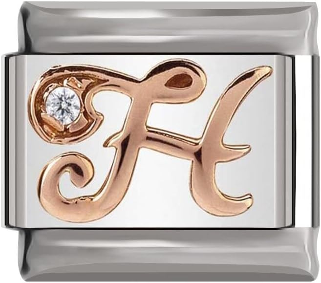 Italian Charms Rose Gold Letter A-Z Charm Link fits all 9mm Bracelet - UK stock...