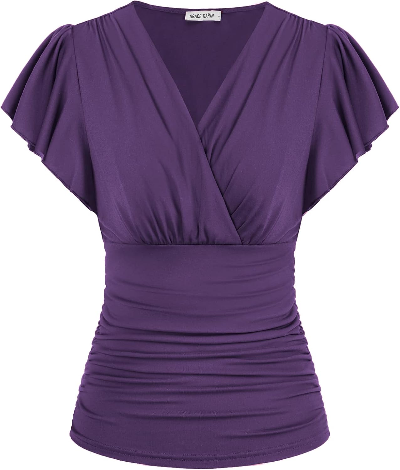GRACE KARIN 2025 Womens Tops Summer Wrap Blouse V Neck Ruffle Sleeve Dressy Casu...