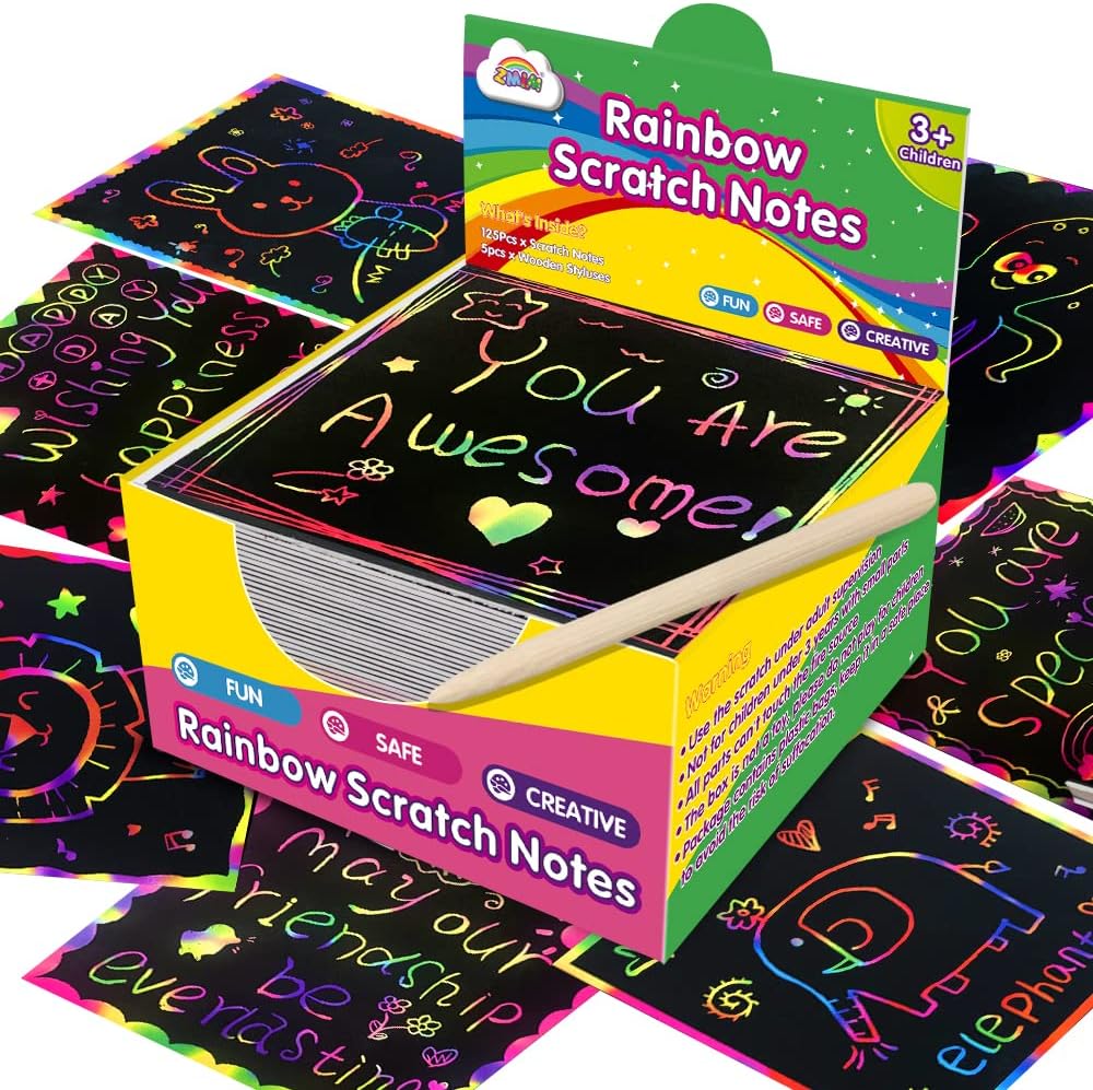 ZMLM Rainbow Scratch Art Paper Mini Note for Kids Gifts Ages 4-8 Bulk Craft Supp...