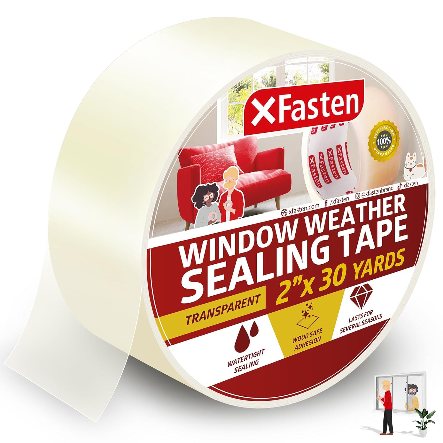XFasten Transparent Window Weather Sealing Tape, 2-Inch x 30 Yards (50.8mm x 27....