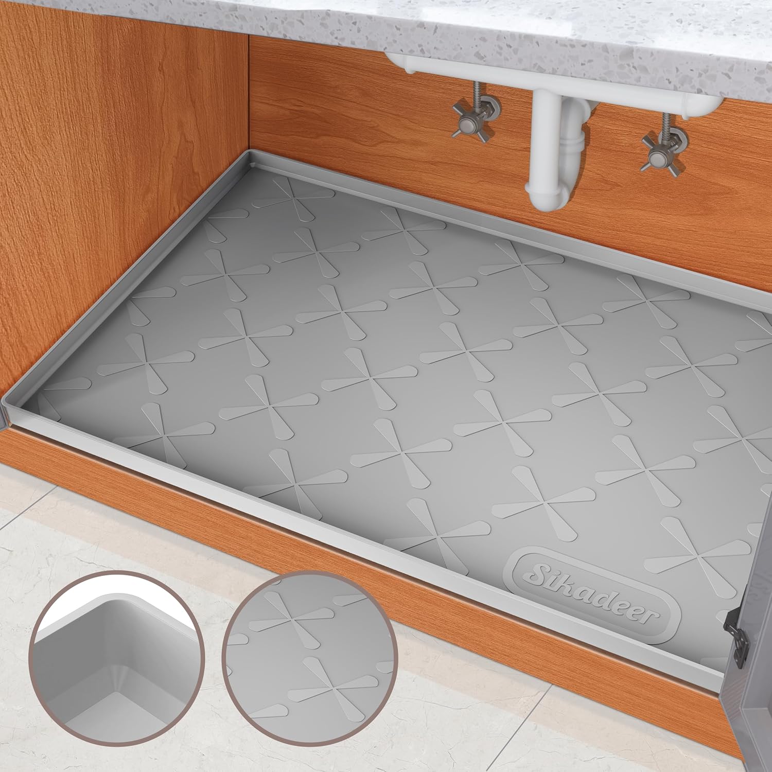 SIKADEER 34" x 22" Under Sink Mat for Kitchen Waterproof, Undersink Protectors C...