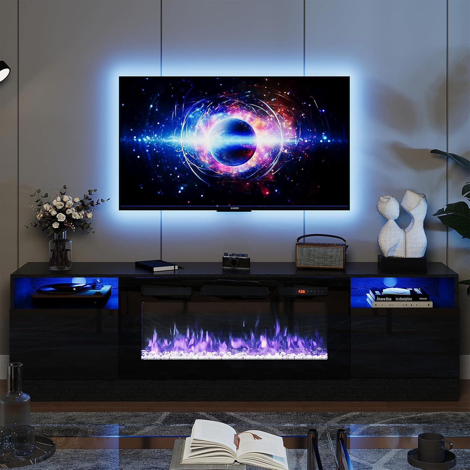 oneinmil Fireplace TV Stand with 36" Electric Fireplace, LED Light Entertainment...