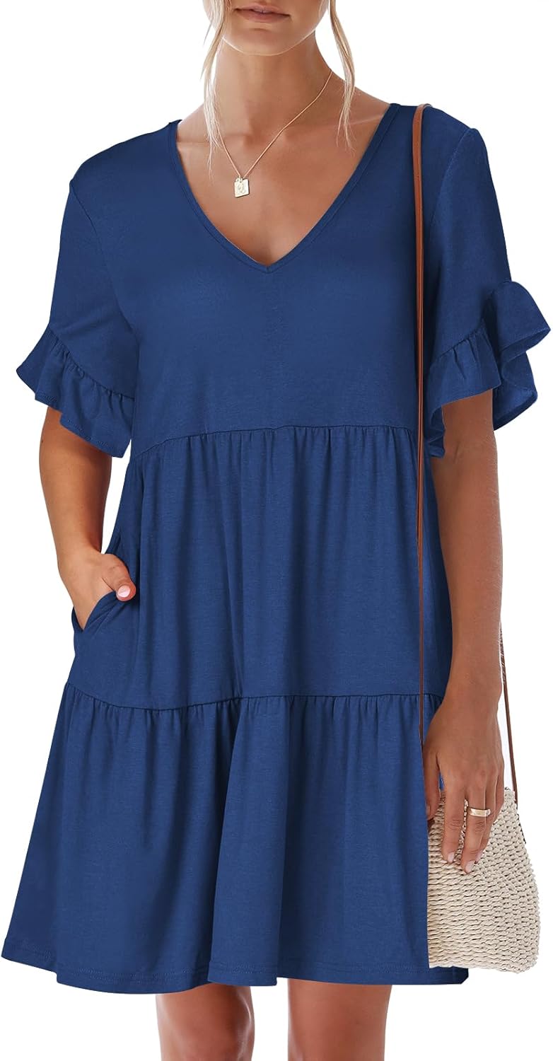 ANRABESS Dresses for Women Summer 2025 V Neck Ruffle Sleeve A Line Tiered Flowy...