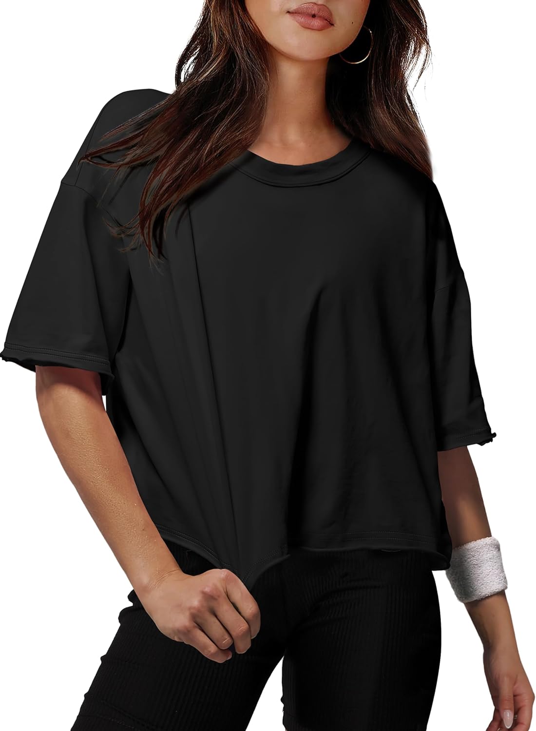 XIEERDUO Cotton Tshirts for Women Drop Shoulder Ro...