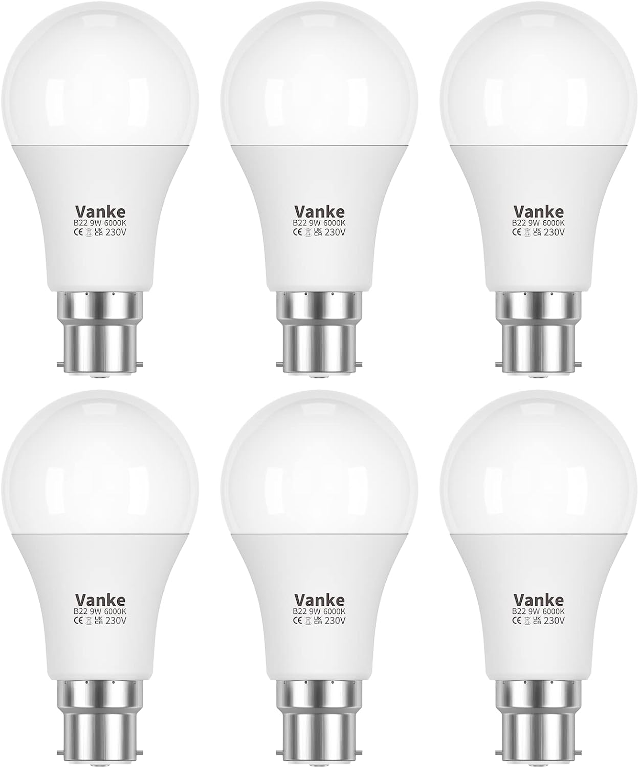 Vanke Bayonet Light Bulb 60w Equivalent, Cool White 6000K, 9w Energy Saver Bulb,...