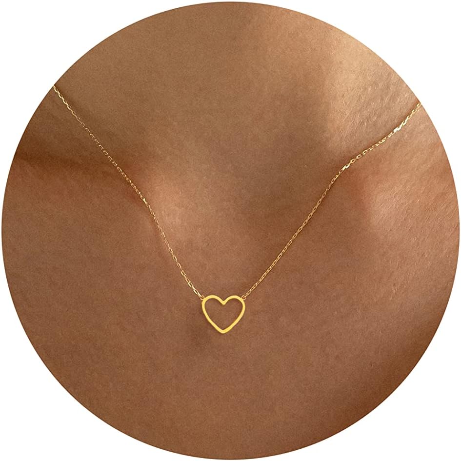 Tewiky Cute Heart Necklace Tiny 14k Gold Heart Pendant Choker Necklaces Small Go...