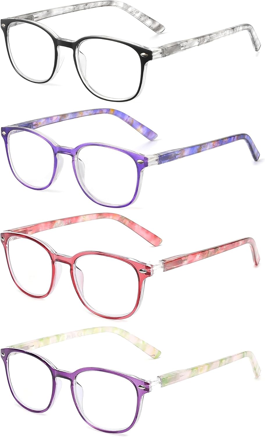 JM Reading Glasses Women with Spring Hinge 4 Pack, Lightweight Quality Vintage R...