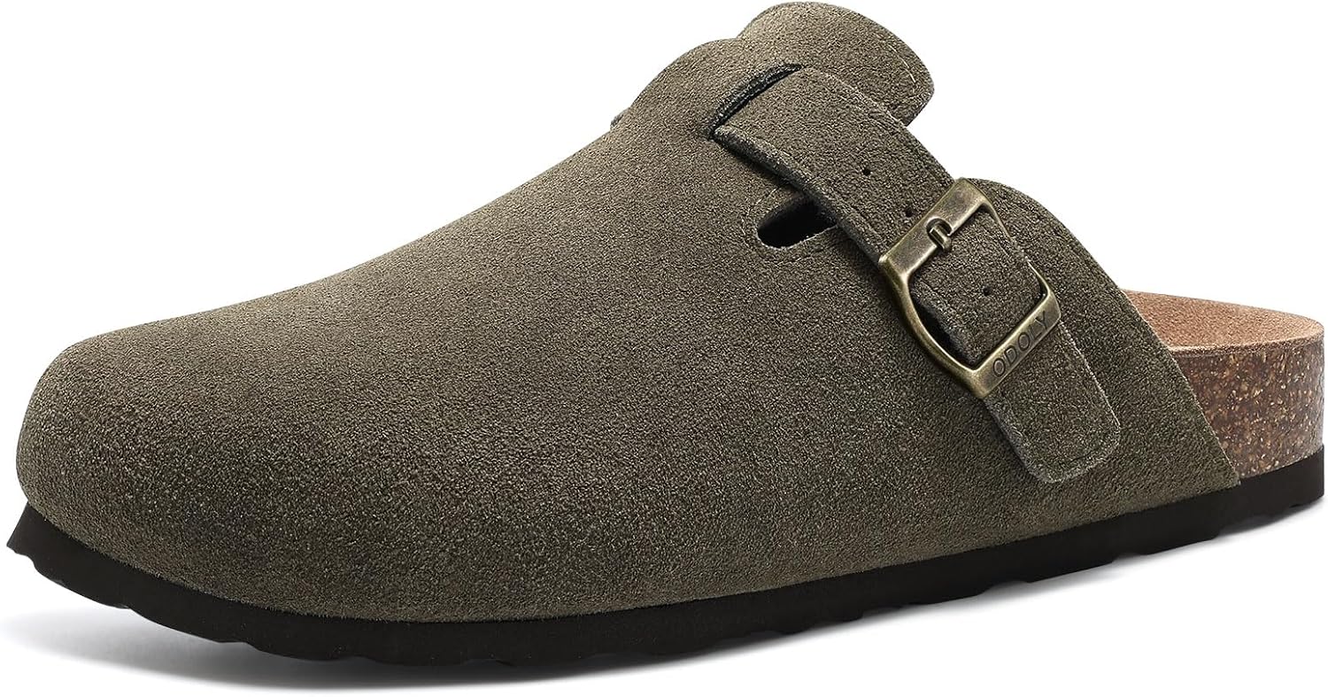 Women's Suede Clogs Soft Cork Footbed Leather Mules Comfort Potato Shoes with Ar...