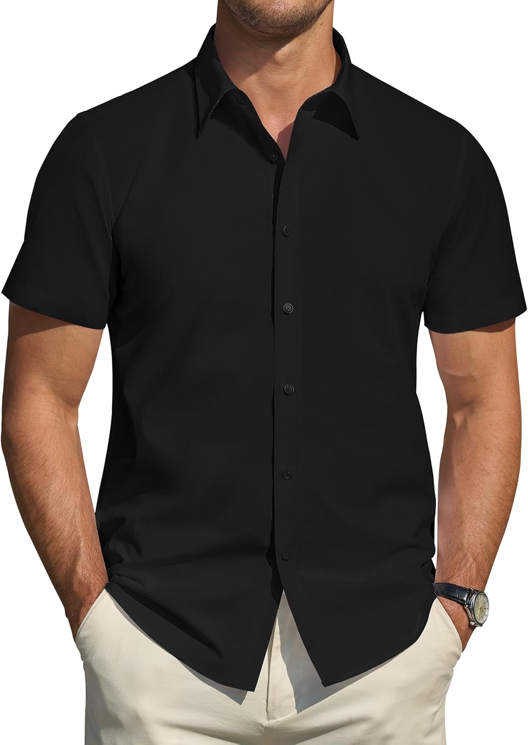 J.VER Men's Short Sleeve Dress Shirts Stretch Stai...