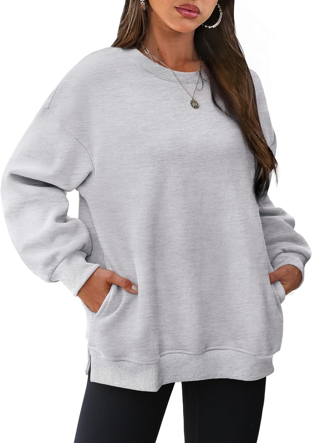 WIHOLL Womens Oversized Sweatshirts Crewneck Long Sleeve Tops Fleece Pullover Fa...