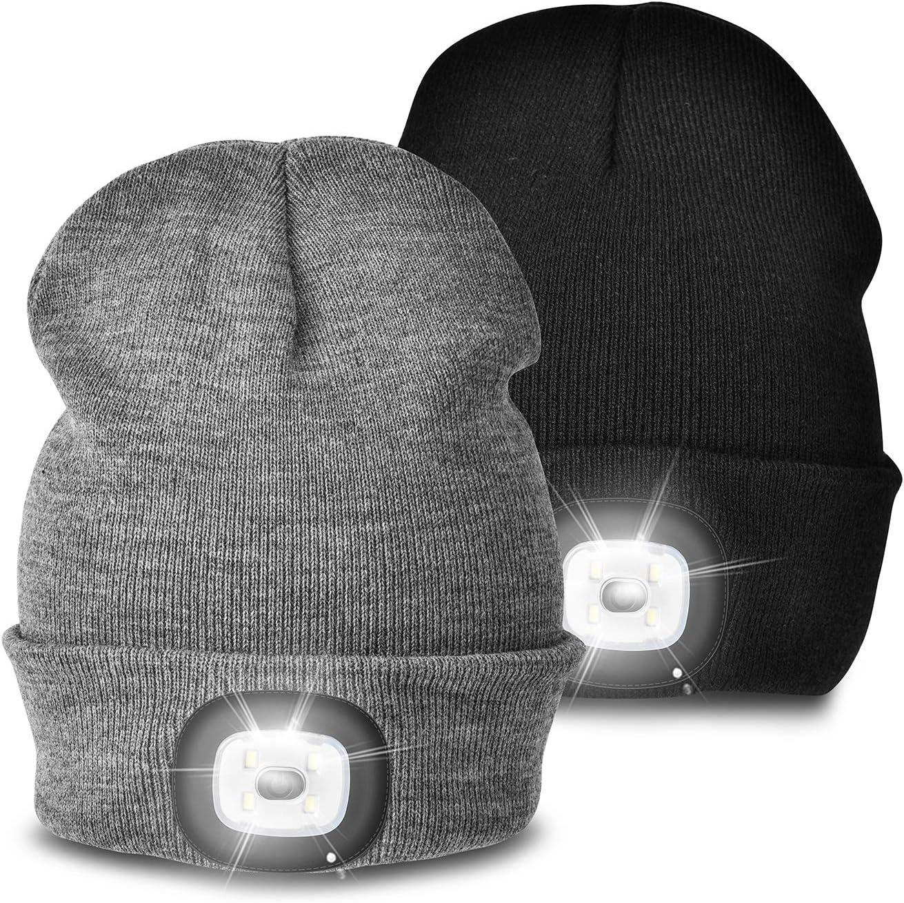 Unisex 4 LED Lighted Beanie Cap, USB Rechargeable Running Hat Super Bright Hands...