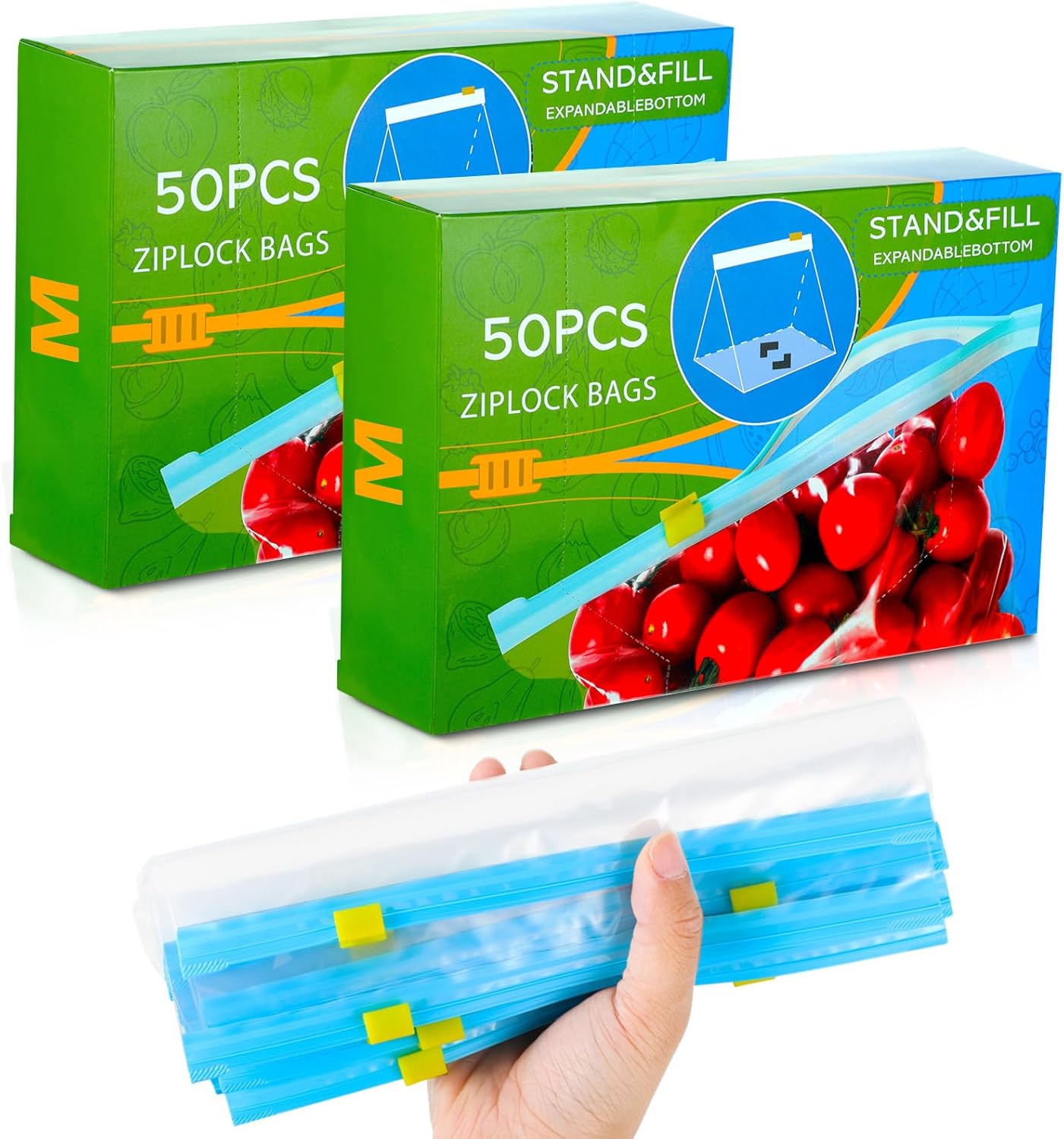 100 Pcs Food Storage Bags, Reusable Sandwich Bags (2.27L) Food Storage Freezer B...