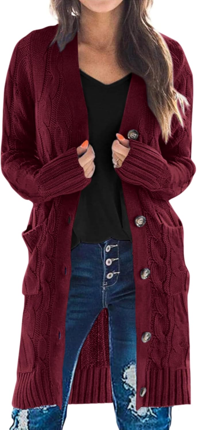 PRETTYGARDEN Long Sleeve Cable Knit Long Cardigan for Women 2025 Fall Winter Chu...
