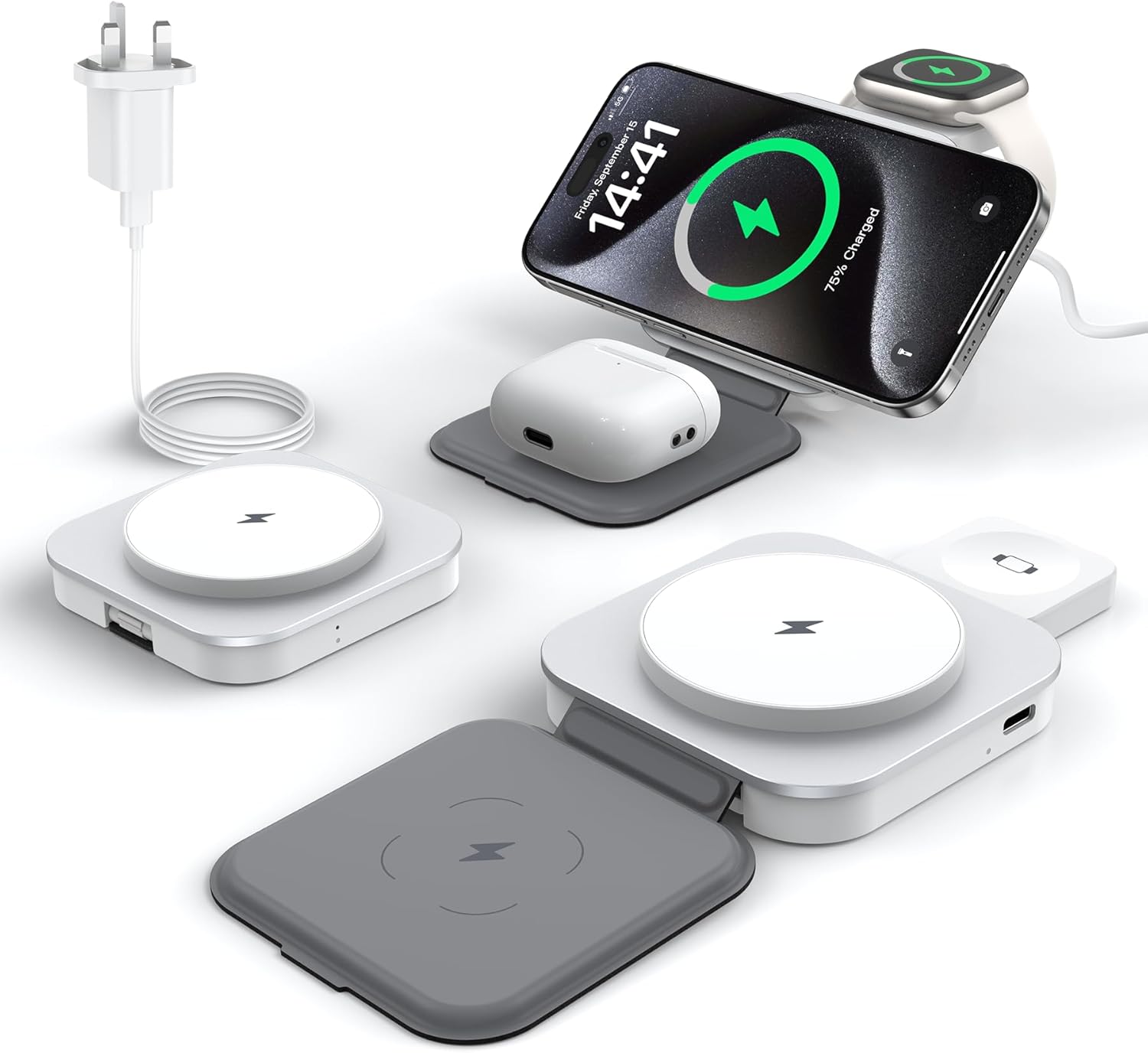 Keepro 3 in 1 Wireless Charger for MagSafe, Magnetic Foldable Travel Fast Chargi...