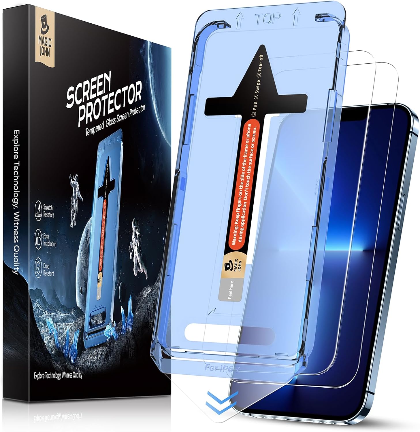 MAGIC JOHN 2 Pack for iPhone 13 Pro Max/iPhone 14 Plus 6.7 inch Tempered Glass S...
