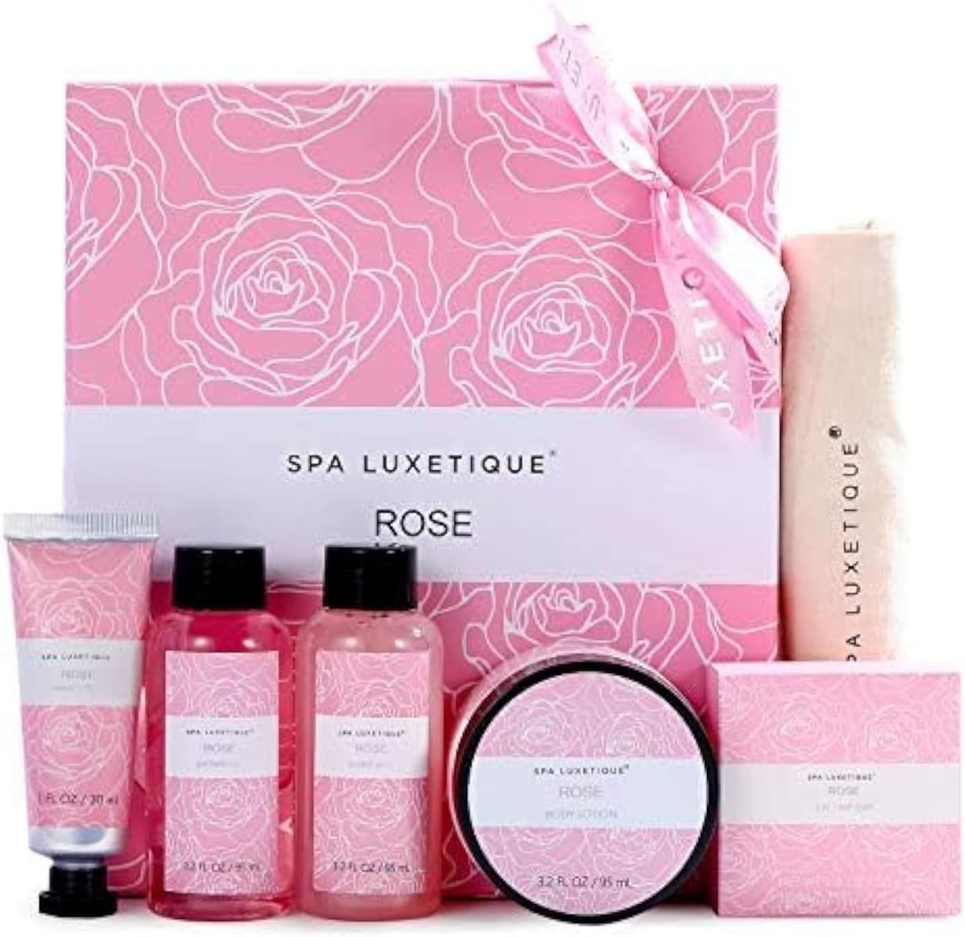 Spa Luxetique Spa Gift Set, Pampering Gifts for women, 6pcs Rose Bath Gift Set,...