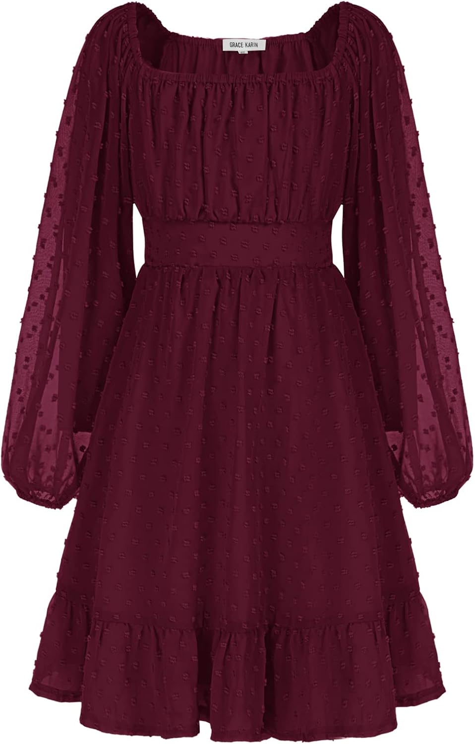 GRACE KARIN Girls Ruffle Tiered Dress Long Sleeve Swiss Dot Flowy A-Line Dress 6...