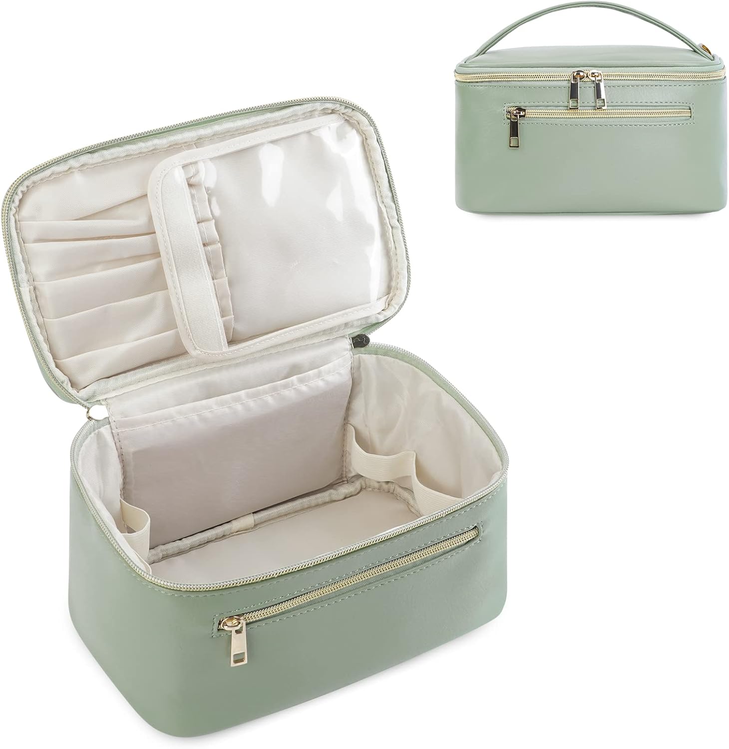 Makeup Bag Travel Cosmetic Bags with Brush Compartment Large Portable Make Up Ba...