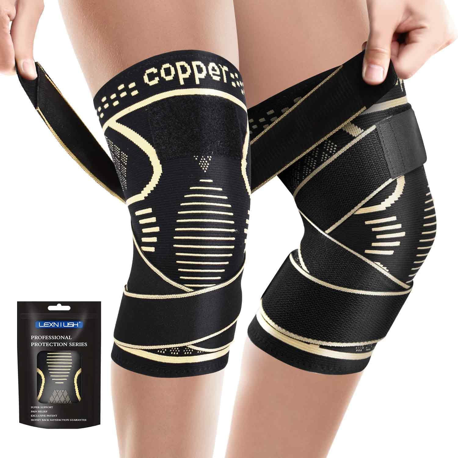 Copper Knee Support for women/Men with Strap (2 Pack) - Best Knee Compression Sl...