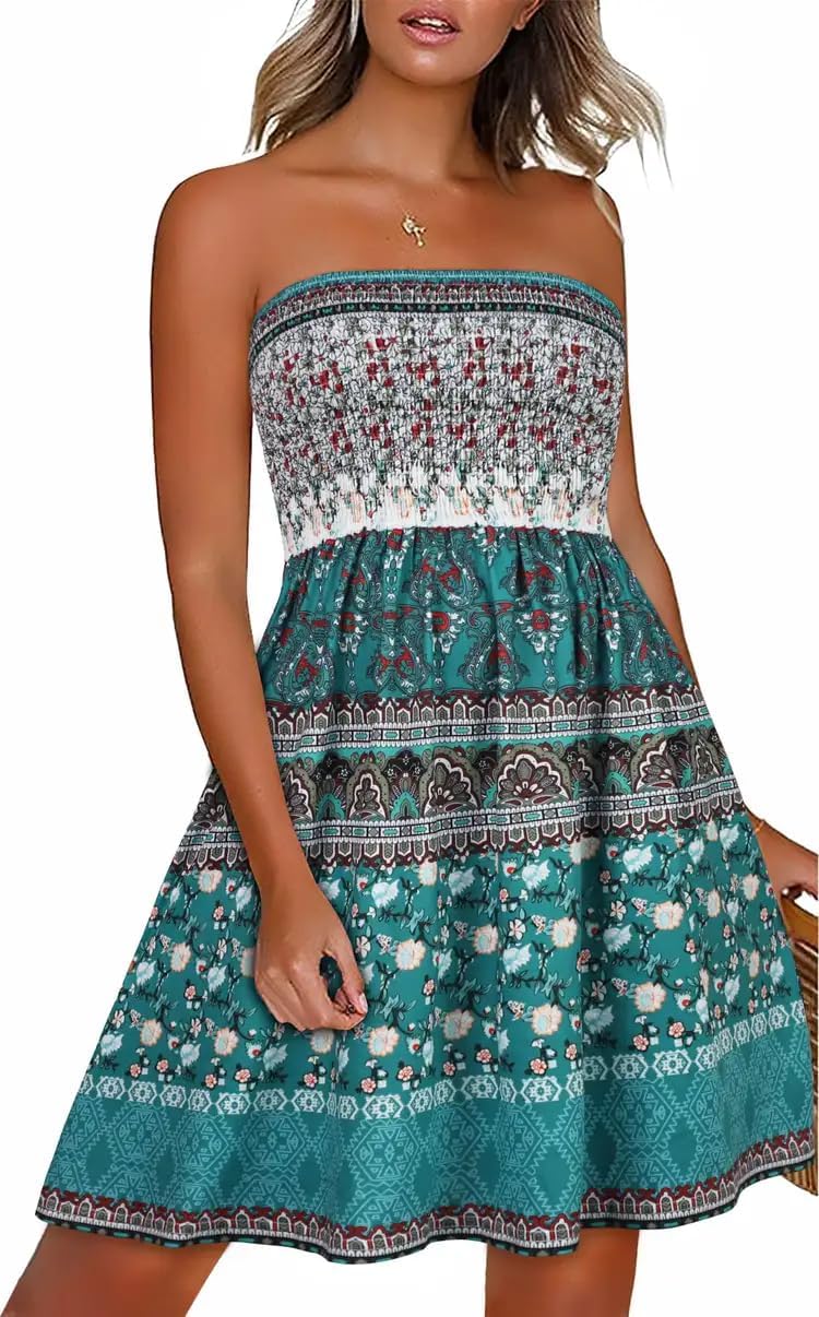 CHICGAL Summer Dresses for Women Beach Cover Ups Strapless Boho Floral Print Sun...