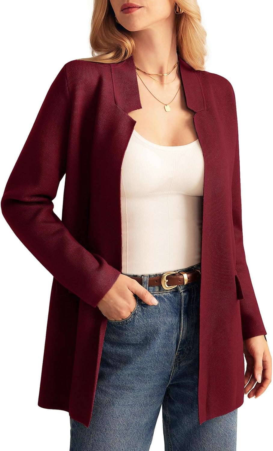 GRACE KARIN Women's 2024 Fall Long Sleeve Knit Cardigan Coat Open Front Notch Co...