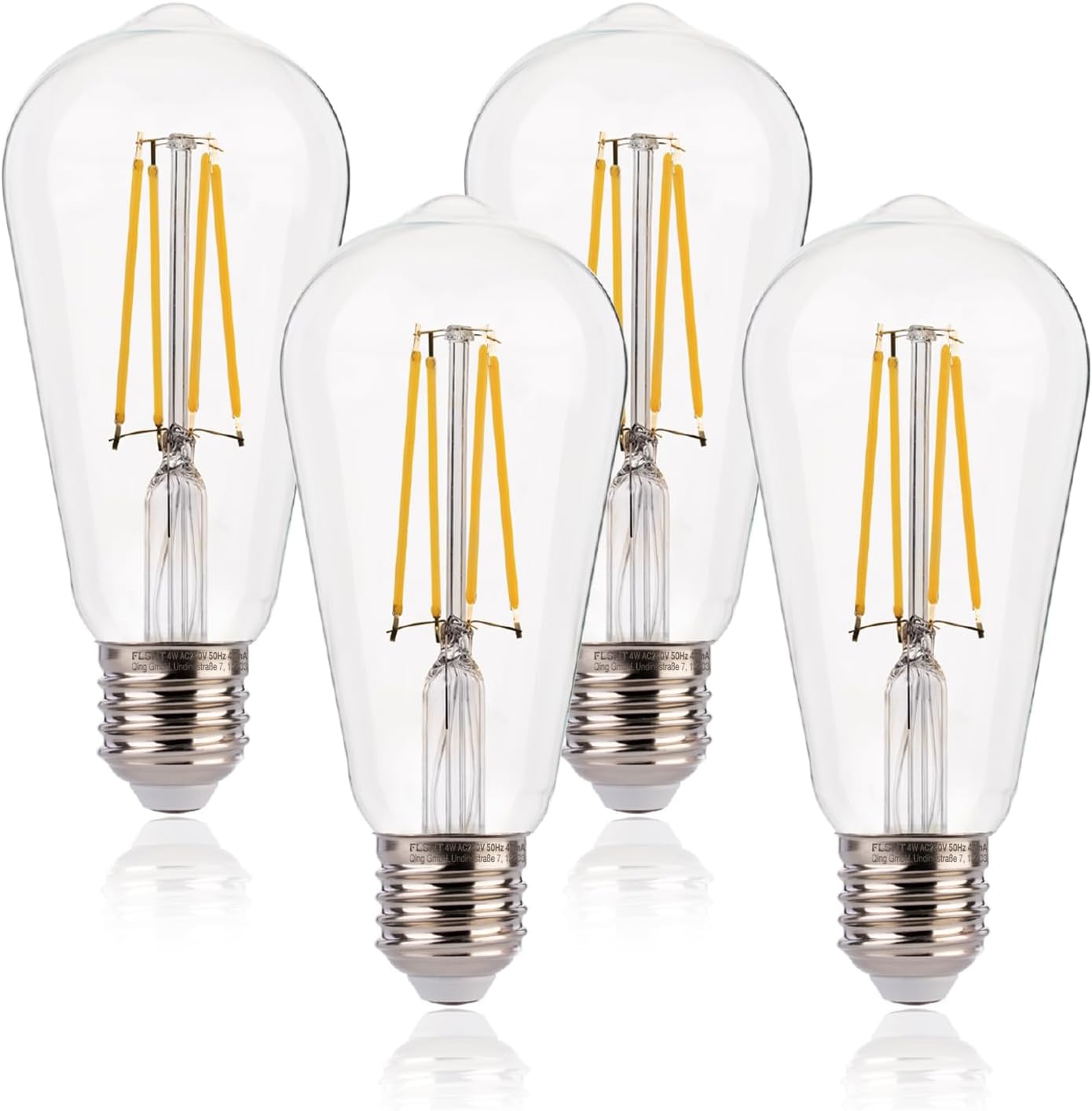 FLSNT Dimmable LED E27 Screw Bulb 40W Equivalent, 4W ST58 E27 Vintage Light Bulb...