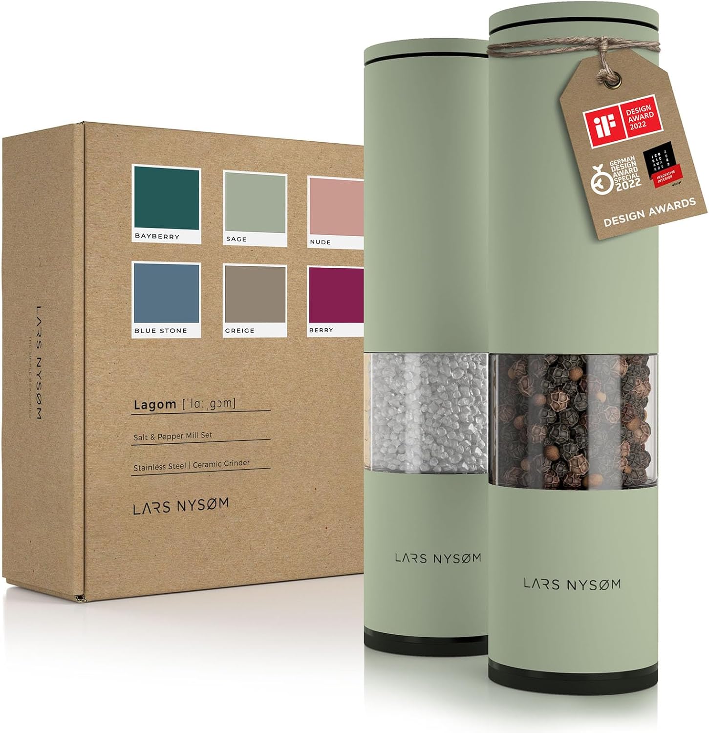 LARS NYSØM Salt and Pepper Grinder Set 2 Pieces I Salt Pepper Mill with Adjustab...