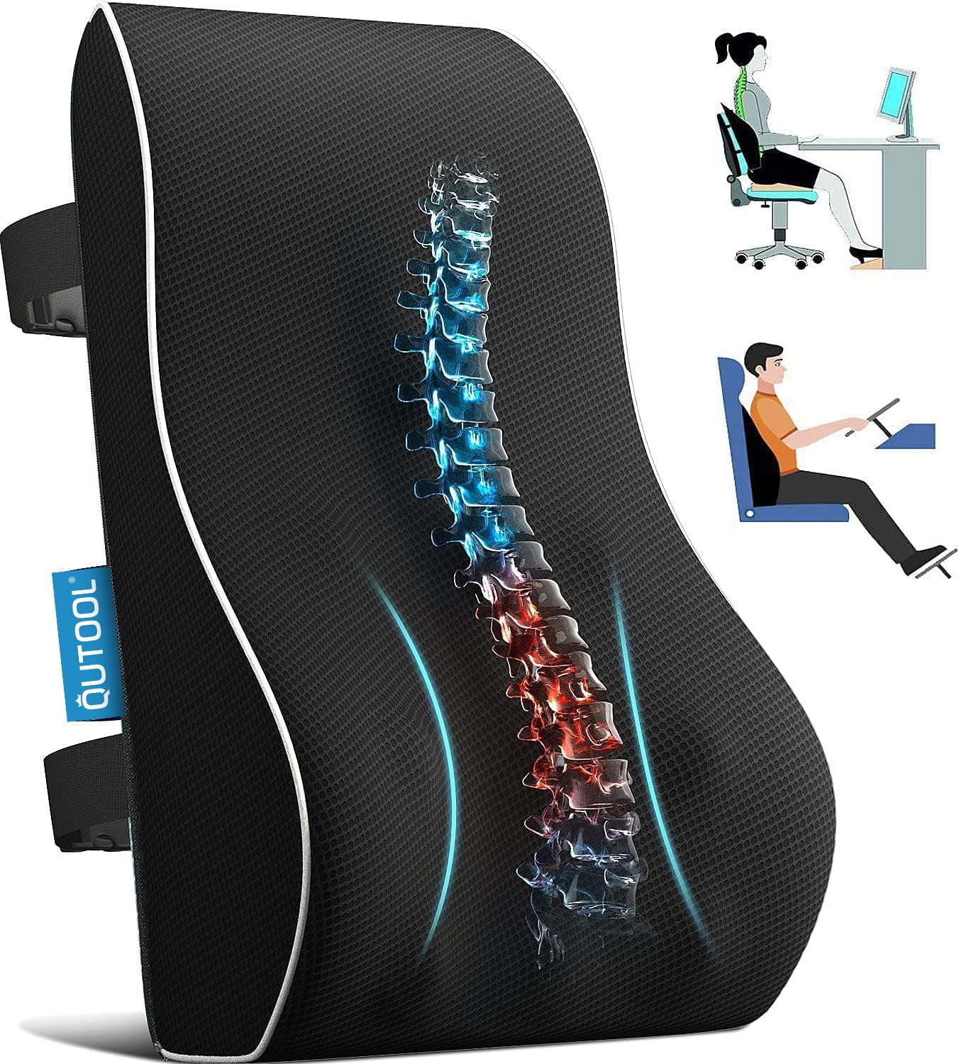 QUTOOL Lumbar Support Pillow for Office Chair Back Support Pillow for Car, Compu...