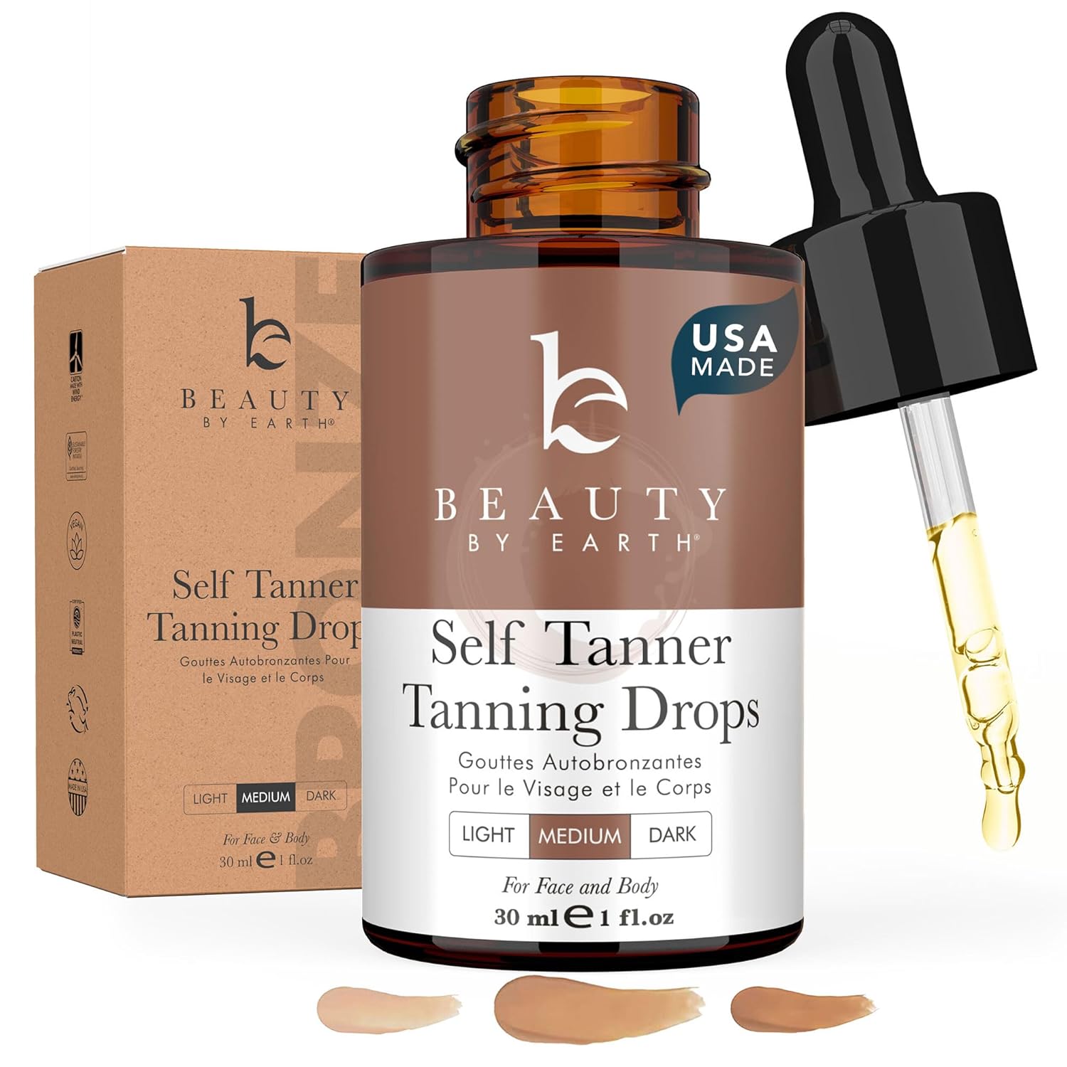 Self Tanning Drops - USA Made with Natural & Organic Ingredients, Medium Face Ta...