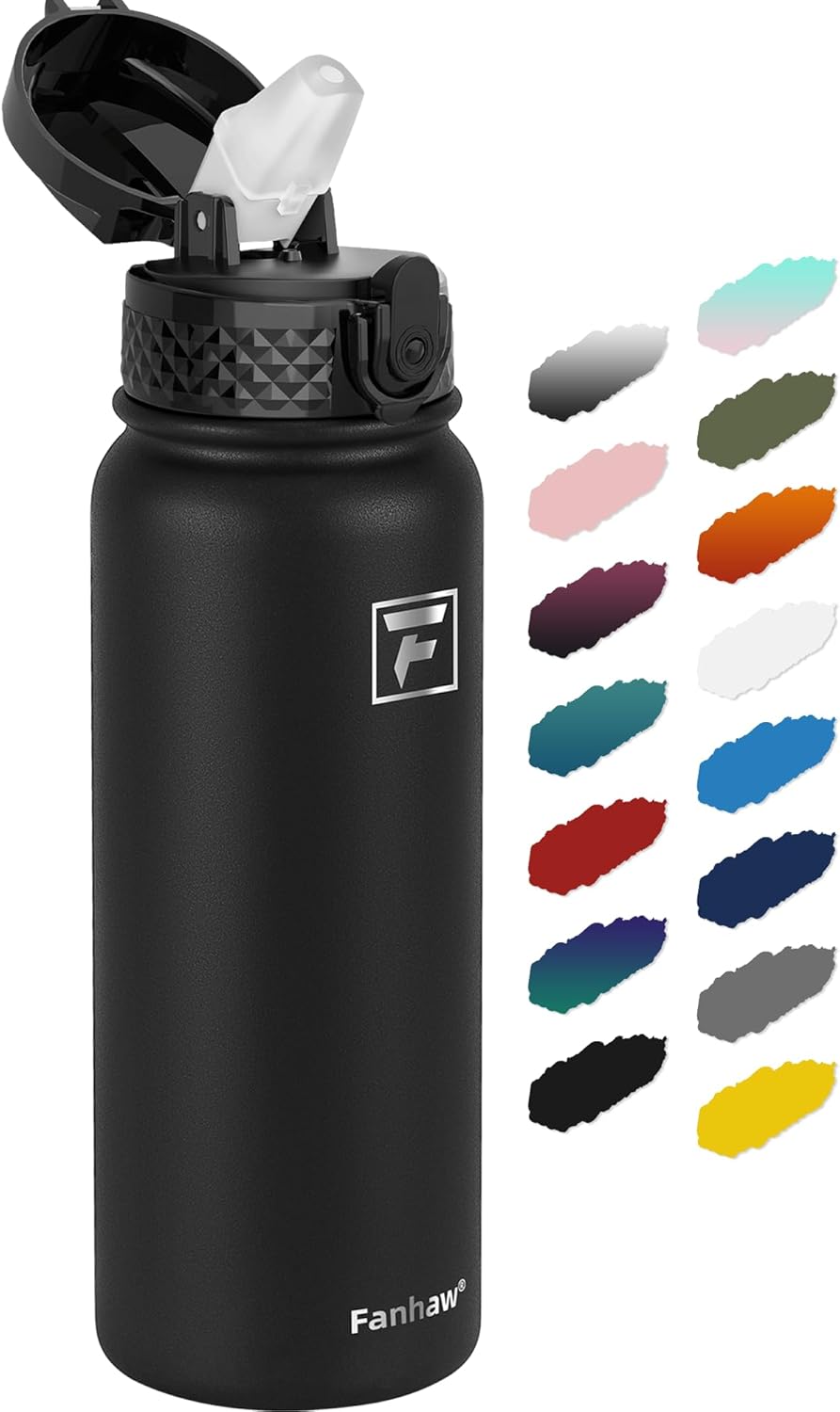 Fanhaw 600ml Stainless Steel Insulated Sports Water Bottles with Straw for Kids,...