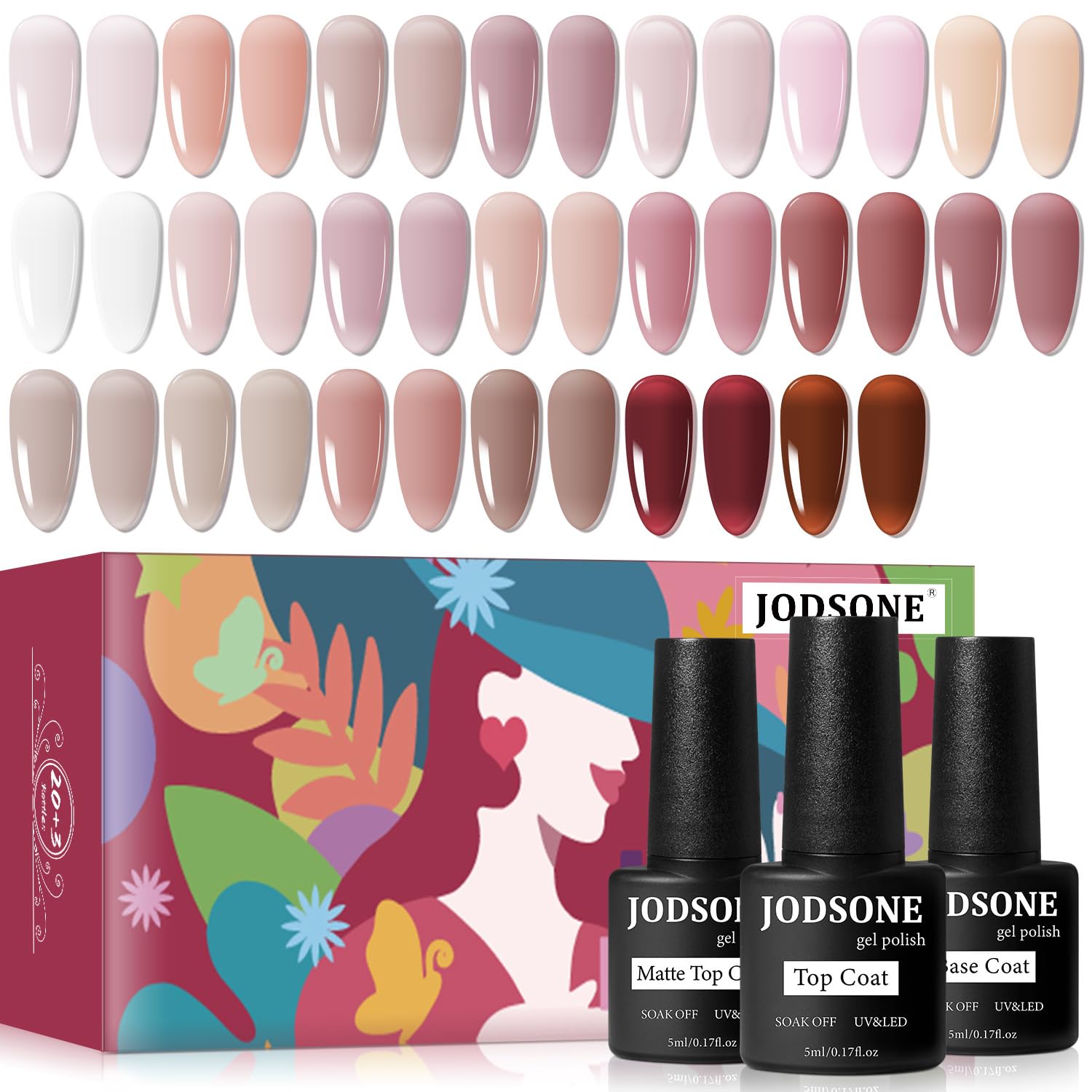 JODSONE 23PCS Gel Nail Polish Set 20 translucent Jelly Color Natural and Elegant...